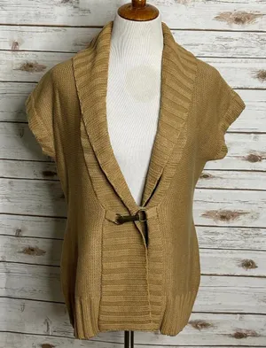 Lauren Ralph Lauren tan linen/cotton shawl collar toggle cardigan sweater Medium thumbnail 1