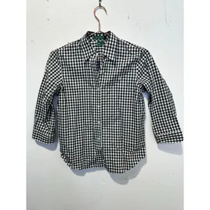 LAUREN RALPH LAUREN Black White Checkered Gingham 100% Cotton Button Up Shirt 0 thumbnail 2
