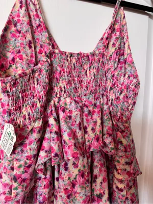 Floral Tiered Midi Dress in Pink thumbnail 6
