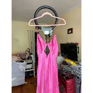 Meshki Sadie Maxi Satin‎ Halter Ruched Slip Dress Pink Size XL Wedding Guest thumbnail 15