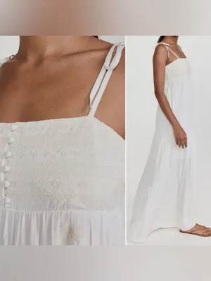 Spiritual Gangster Dolce Embroidered White Spring Summer Maxi Dress M thumbnail 2