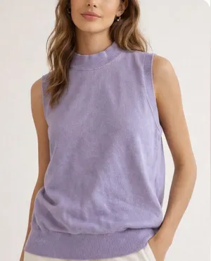 Ann Taylor Mock Neck Sleeveless Sweater Vest Lavender Size Small Minimalist Knit Top thumbnail 1