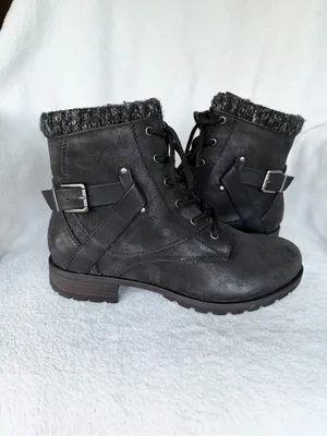 Crown Vintage Racine Combat Boots Womens Size 9.5M Black Side Zip Buckle Strap thumbnail 4