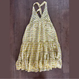 free people yellow gingham raw edges halter maxi dress thumbnail 3