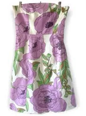 Ann Taylor Loft Strapless Purple And White Floral Midi Dress thumbnail 1