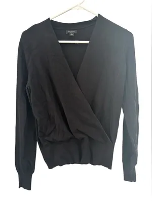 Ann Taylor Factory Black Wrap Front Knit Sweater XS Workwear Business Casual thumbnail 1