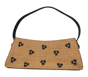 Cole Haan Bag Tan Black Wicker Appliqued Flowers Purse Handbag Mini Pocketbook thumbnail 1