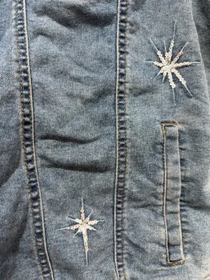Baccini Embellished Denim Vest Sleeveless Jean Jacket Sequin Stars Size Large thumbnail 4