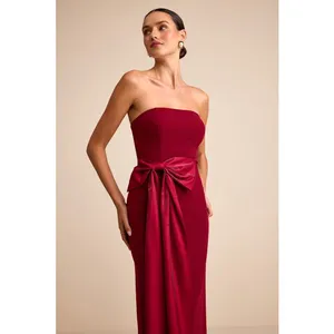 Lulus Marvelous Vision Red Strapless Bow Column Maxi Dress Formal Medium NWT thumbnail 2