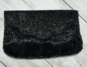 Vintage De Lill 1950’s Black Beaded Sequined Clutch Bag Purse thumbnail 1