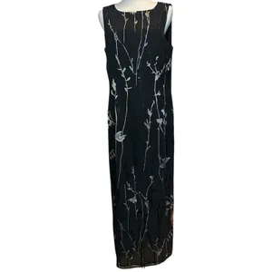 Casual Corner VTG Shift Dress Black Floral Sleeveless Maxi/Ankle SZ 12 Sheer thumbnail 2