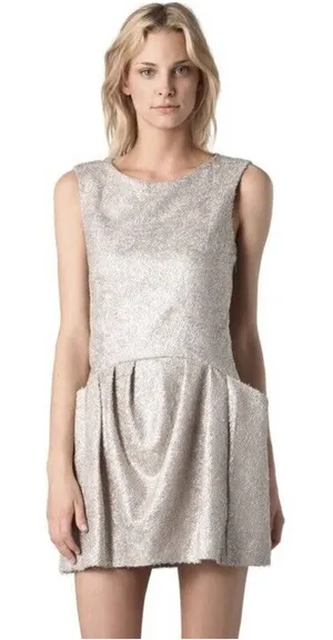 THEYSKENS’ THEORY‎ SILVER TEXTURED MINI DRESS SIDE POCKETS Small thumbnail 1