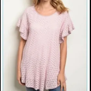 Women’s entro Crochet Short Sleeve Hi Lo Top in Tea Rose sz small thumbnail 3