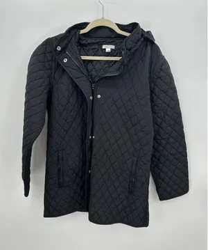Garnet Hill Women's Quilted‎ Coat Jacket Black Sz 14 Removable Hood thumbnail 1