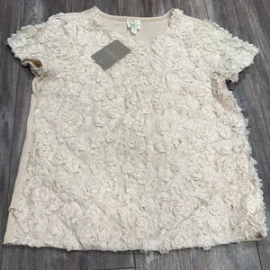 ANTHROPOLOGIE Textured Chiffon Rose Ivory Short Sleeve Top Small NEW - flawed thumbnail 2