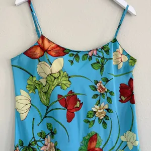 Natori Floral Satin Slip Midi Dress Womens Medium Blue Chemise Nightgown‎ thumbnail 7