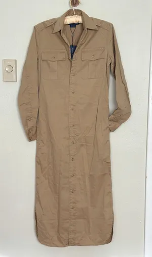 NWT Vintage Ralph Lauren Desert Explorer Maxi Dress Button Up Long Sleeve Tan thumbnail 1