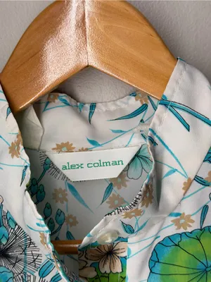 Vintage 70s Alex Colman Floral Mod Tunic Blouse Psychedelic‎ Button Front Top thumbnail 3