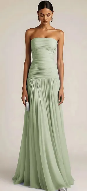 Mint Strapless Ruched Maxi Dress Green Size 2 thumbnail 1