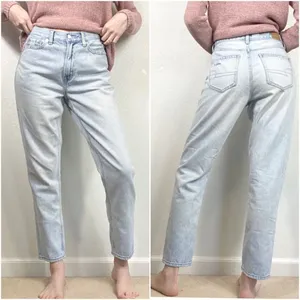 American Eagle Light Wash Denim High Rise Distressed Mom Jeans thumbnail 2