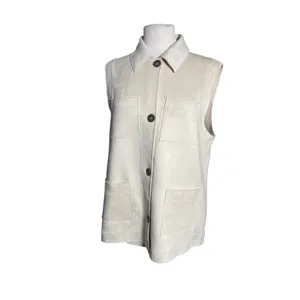 NWT ZARA Women’s Cream Faux Suede Button Up Sleeveless Pocket Vest thumbnail 4