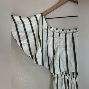Astier New York Amal Striped Maxi Dress Pink Green XS Ruffle 100% Silk $595 thumbnail 9