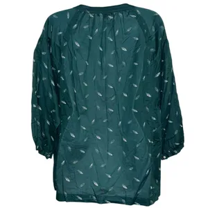 MADEWELL Green Fall Feather Print Tassel Tie Neck 3/4 Sleeve Blouse Small‎ thumbnail 7