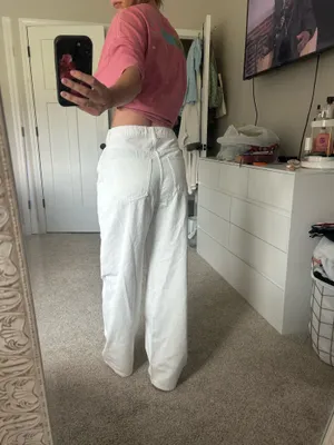 Women’s white wide leg belted jeans H&M thumbnail 5