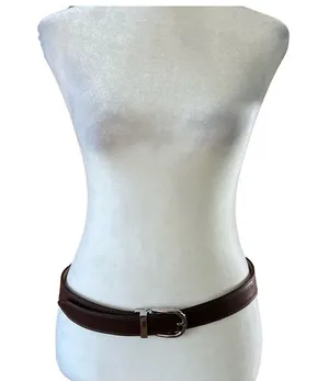 Brown Synthetic Leather Belt with Silver Buckle thumbnail 1