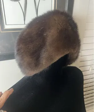 Vintage Genuine Mink Fur Hat Lined Women's Pill Box Style thumbnail 1
