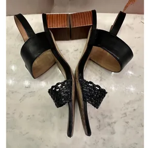 Talbots Mimi Woven‎ Black Leather Block Heel Slingback Sandals 6.5M thumbnail 8