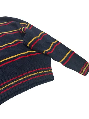 Lizwear Navy Red Gold Striped Argyle Mock Neck Sweater Colorblock Large Women's thumbnail 11