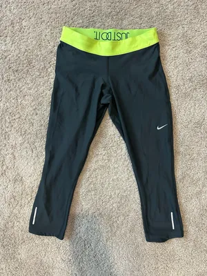 Nike Gray Capri Leggings with Neon Yellow Waistband thumbnail 1