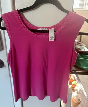 Vintage crazy horse Liz Claiborne Ribbed Lace trim tanktop thumbnail 1