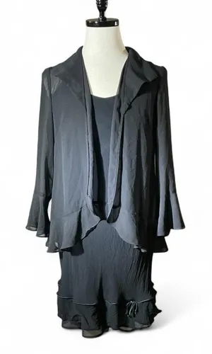 Lily Black Sheer Chiffon Ruffle Layered‎ Dress Set 2 Piece Set Grunge Fairycore thumbnail 1