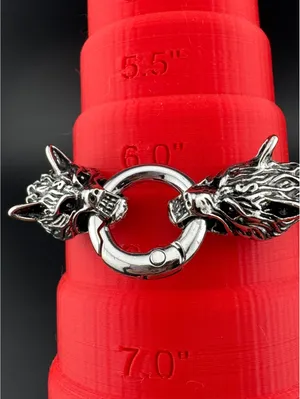 Viking Wolf Head Leather Bracelet 6 inches Black thumbnail 2