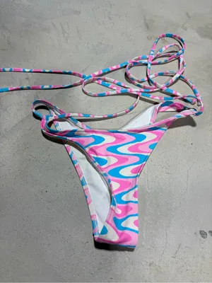 Frankies bikinis x wildflower Tie-Waist Bikini Bottom Pastel Swirl small thumbnail 3