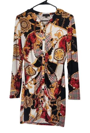 Absolutely Love It! Long Sleeve Button Front Bodycon Printed Sheath Dress XL thumbnail 1