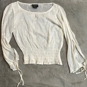 Women's Embroidered Smocked Top Size S Ethereal Fairycore Split Sleeve Sheer thumbnail 4