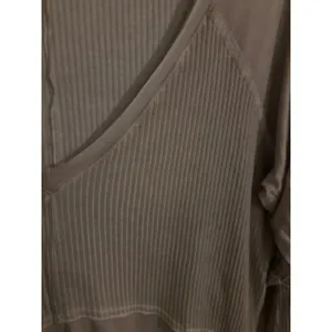 POL Womens Taupe Ribbed Mixed Media V-Neck Long Sleeve Top RCT961‎ Small thumbnail 2