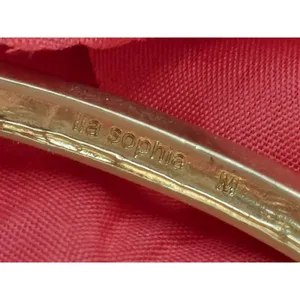 Lia Sophia Gray Enamel Gold Tone Stretchable Bangle Bracelet Baguette Crystals thumbnail 12