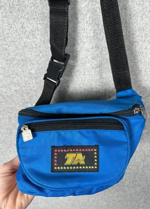 Vintage TA‎ Blue Fanny Pack 90s Retro Multiple Pockets Adjustable Retro Waist thumbnail 1