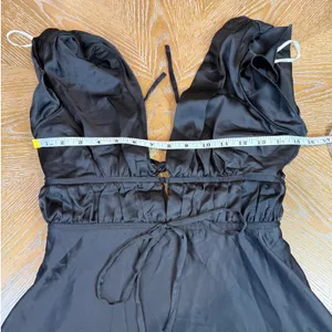 Lulus NWT I'm‎ All Yours Black Satin Cutout Ruffled Maxi Dress Size Small thumbnail 8