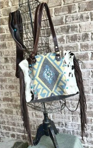 Myra Bag Crashing Waves Crossbody Tote Saddle Blanket Purse Leather Fringe NWOT thumbnail 1
