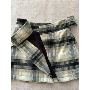 Free People Women's Ari Wrap Skirt Beige Black Plaid Mini‎ Belted Wool Size 2 thumbnail 3