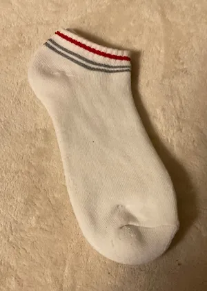 Women's White Ankle Sock with Red and Gray Stripe Detail thumbnail 1