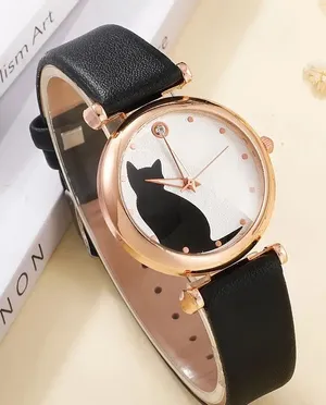 Cat Print Dial Round Pointer Quartz Watch  thumbnail 1