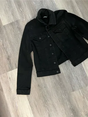 d.jeans Denim Jacket Womens Medium Black Stretch Cropped Trucker Button Front thumbnail 3