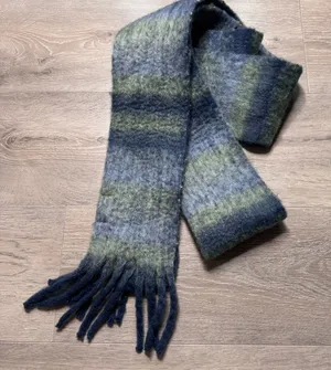 Free People Blue Green Ombre Striped Brushed Knit Tassel Fringe Scarf Boho thumbnail 1