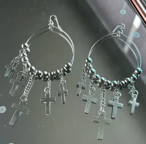 Allegro Stainless Steel Chained Cross with Beads Silver thumbnail 4